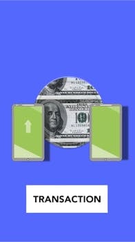 Creative isometric image of online money transaction via mobile phones on blue background